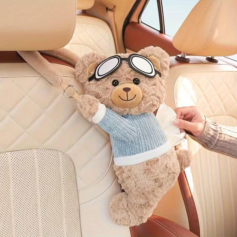 Cute Plush Bear Car Seat Back Tissue Holder