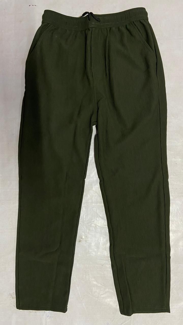 Men's Dark Green Loose Fit Corduroy Cargo Style Trouser